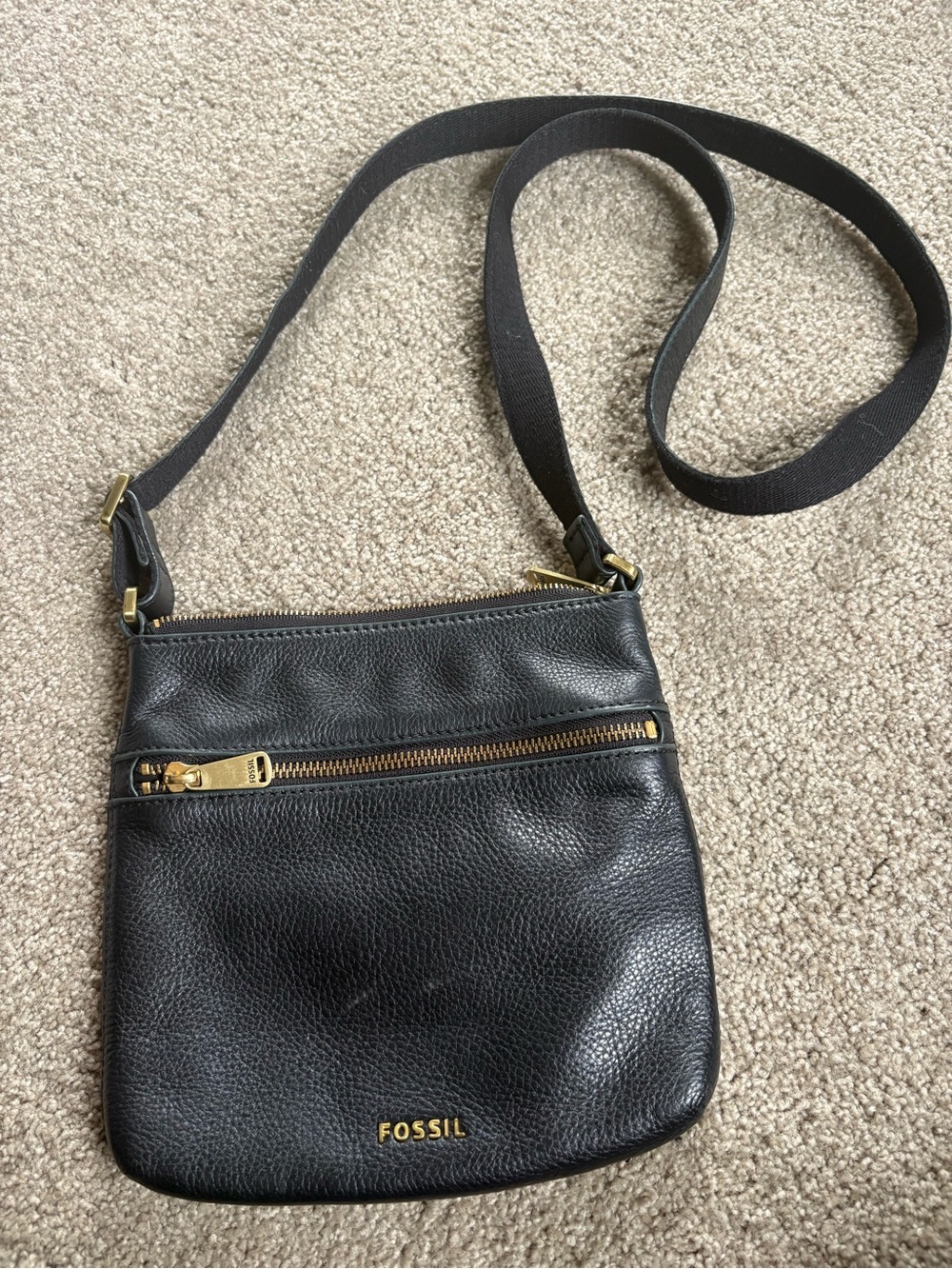 Fossil Black Pebbled Leather Crossbody Bag